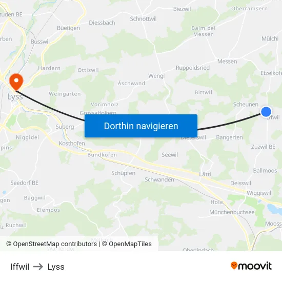 Iffwil to Lyss map