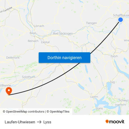 Laufen-Uhwiesen to Lyss map
