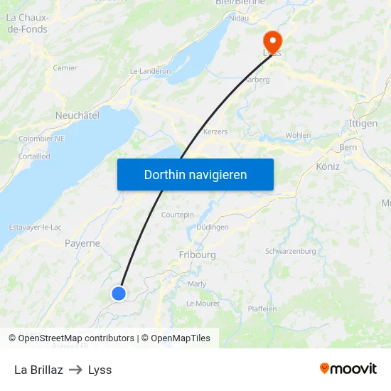 La Brillaz to Lyss map