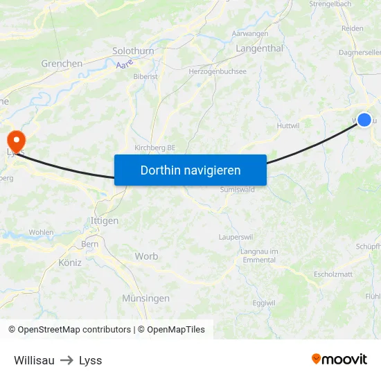 Willisau to Lyss map