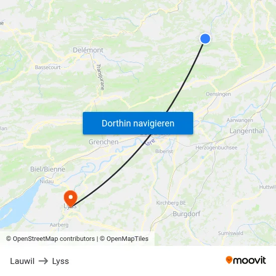 Lauwil to Lyss map