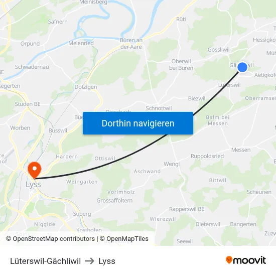 Lüterswil-Gächliwil to Lyss map