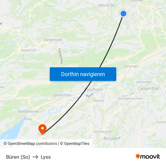 Büren (So) to Lyss map