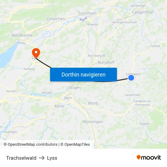 Trachselwald to Lyss map