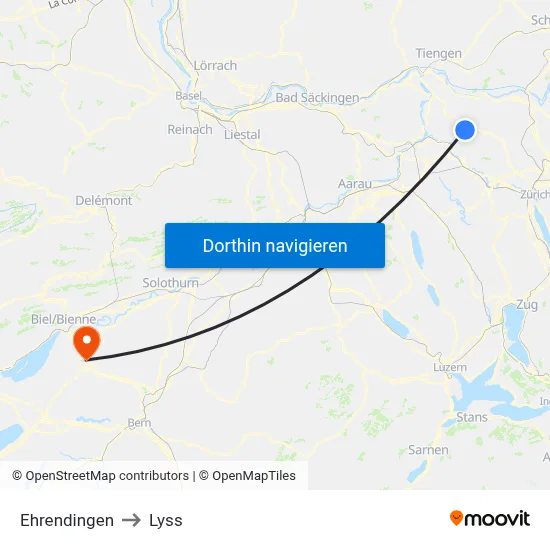 Ehrendingen to Lyss map