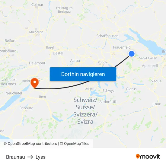 Braunau to Lyss map