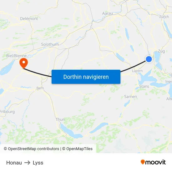 Honau to Lyss map