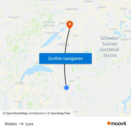 Riddes to Lyss map