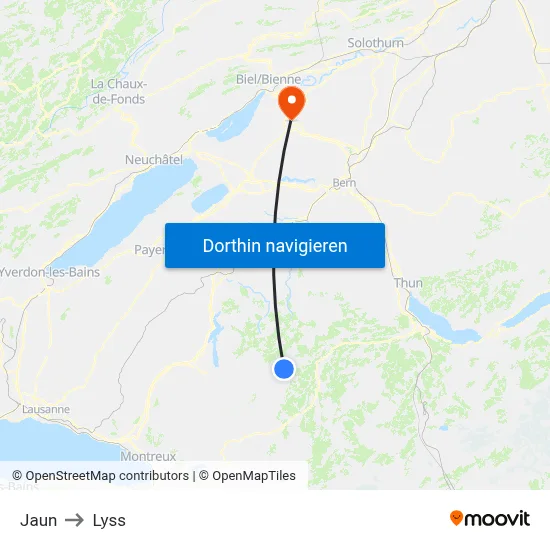 Jaun to Lyss map