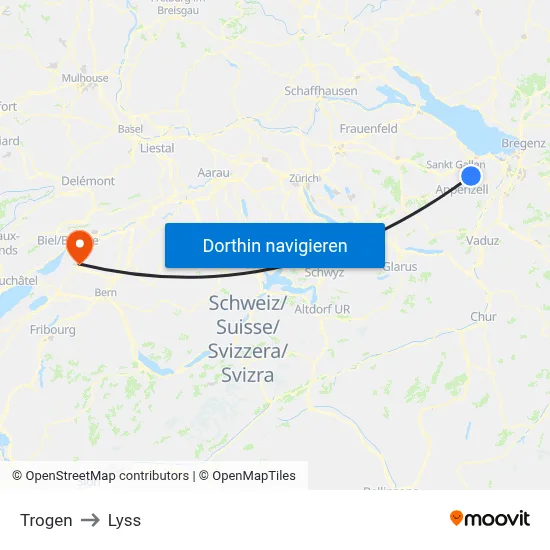 Trogen to Lyss map