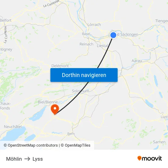 Möhlin to Lyss map