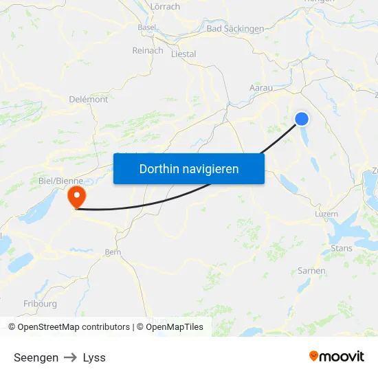 Seengen to Lyss map