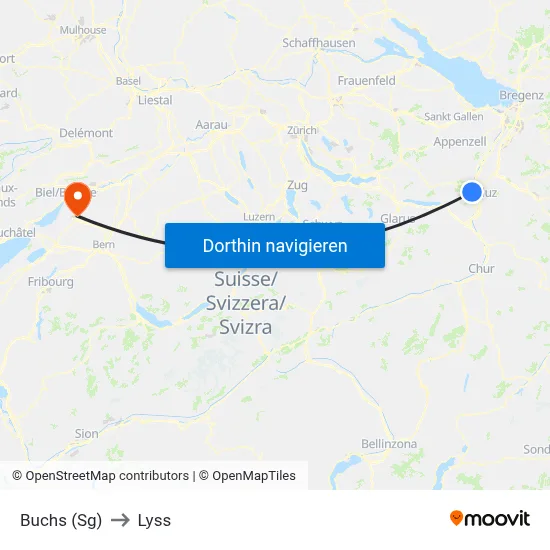Buchs (Sg) to Lyss map
