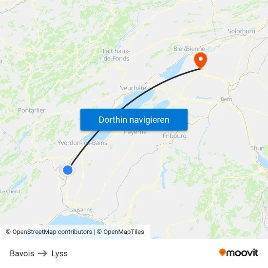 Bavois to Lyss map