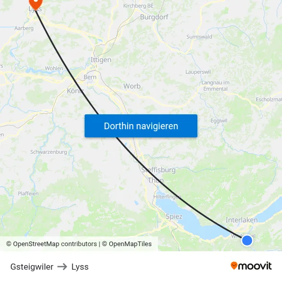 Gsteigwiler to Lyss map