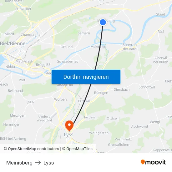 Meinisberg to Lyss map