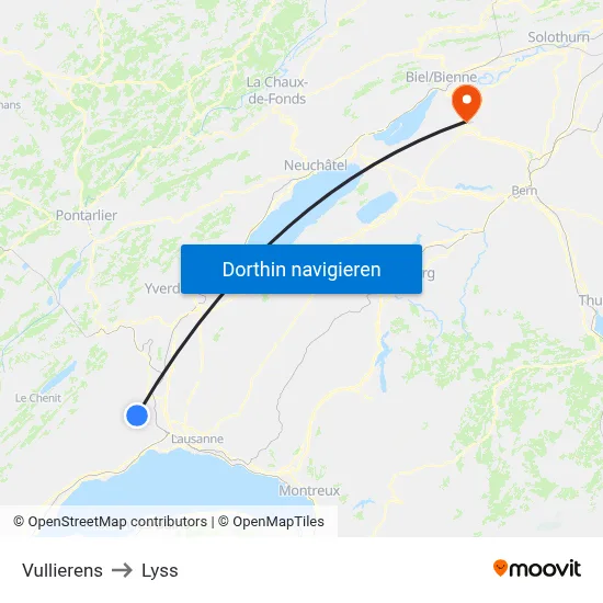 Vullierens to Lyss map