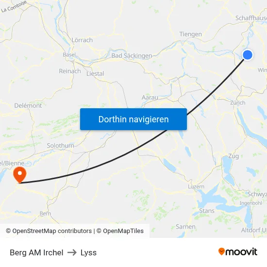 Berg AM Irchel to Lyss map