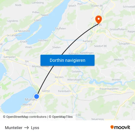 Muntelier to Lyss map