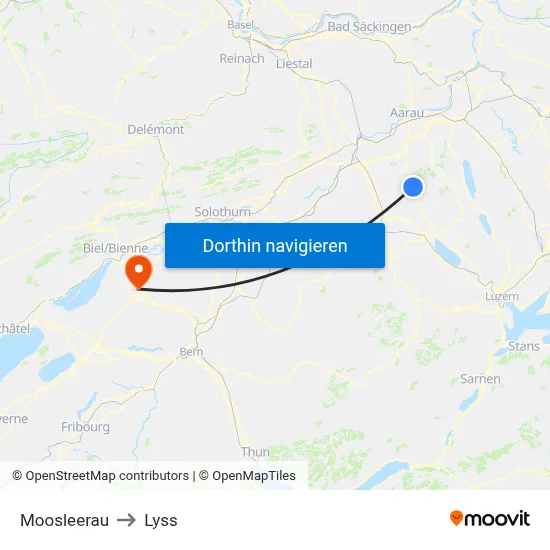 Moosleerau to Lyss map