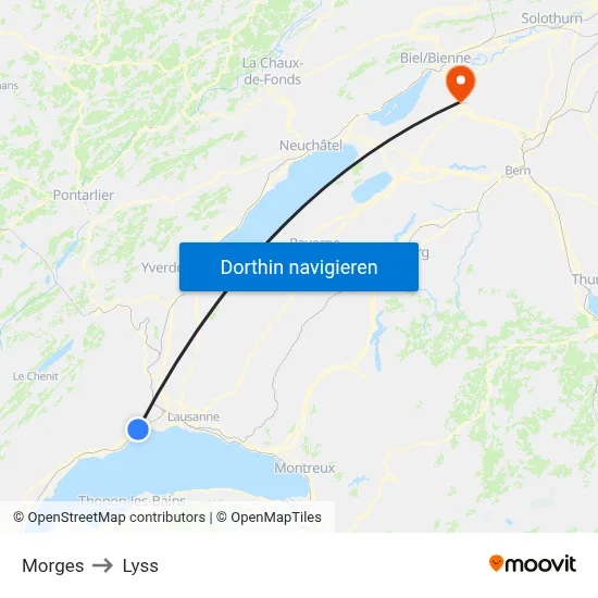 Morges to Lyss map