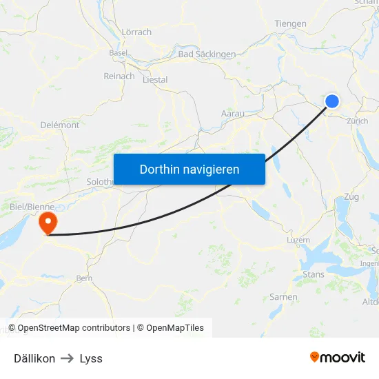 Dällikon to Lyss map