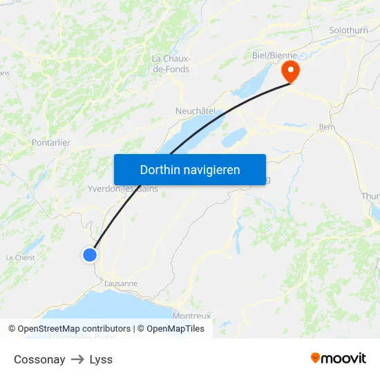 Cossonay to Lyss map