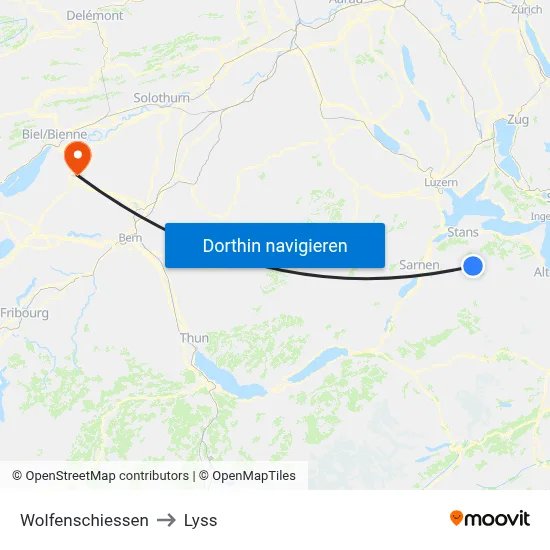 Wolfenschiessen to Lyss map