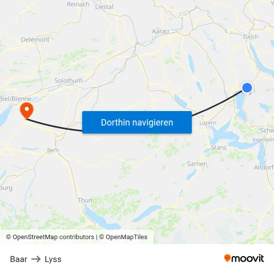 Baar to Lyss map