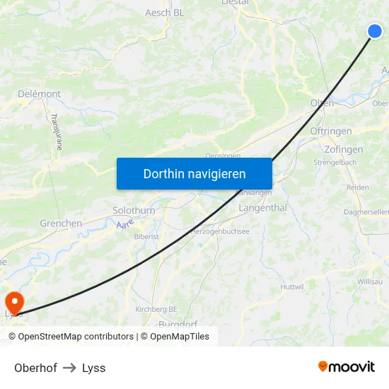 Oberhof to Lyss map