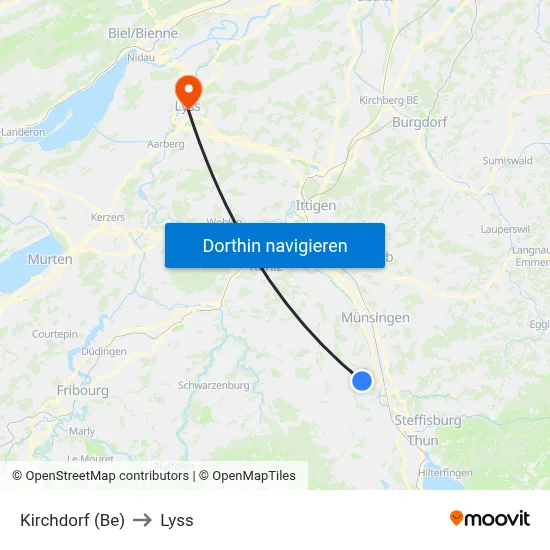 Kirchdorf (Be) to Lyss map