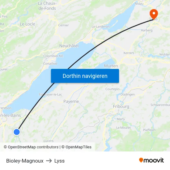 Bioley-Magnoux to Lyss map