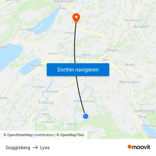 Guggisberg to Lyss map