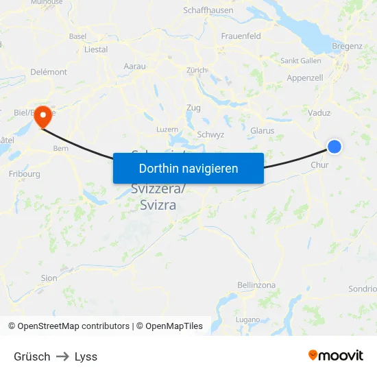 Grüsch to Lyss map