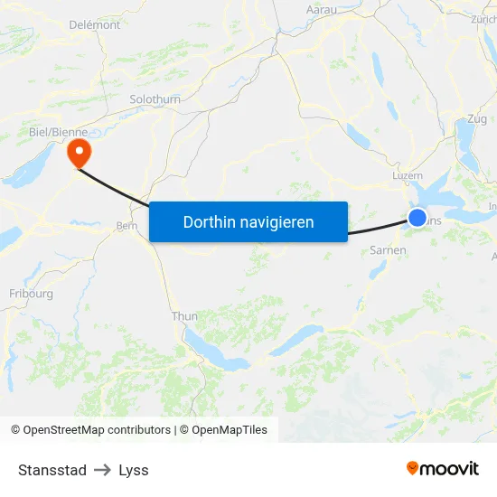 Stansstad to Lyss map