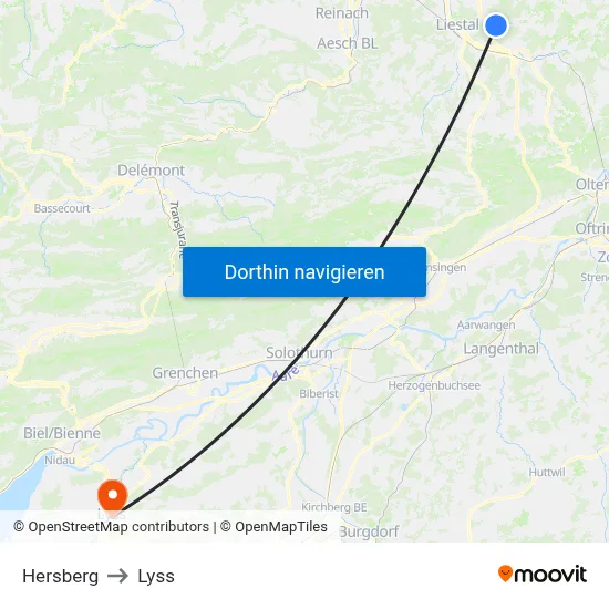 Hersberg to Lyss map