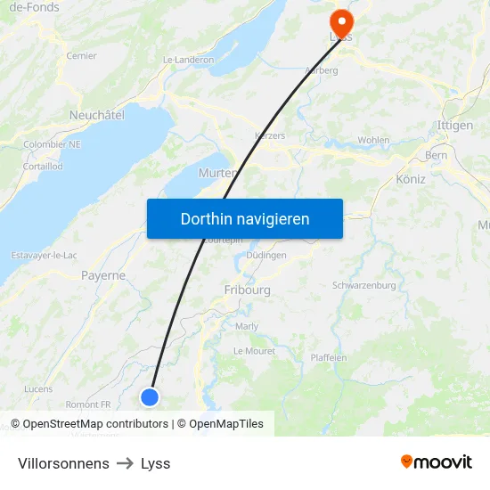 Villorsonnens to Lyss map