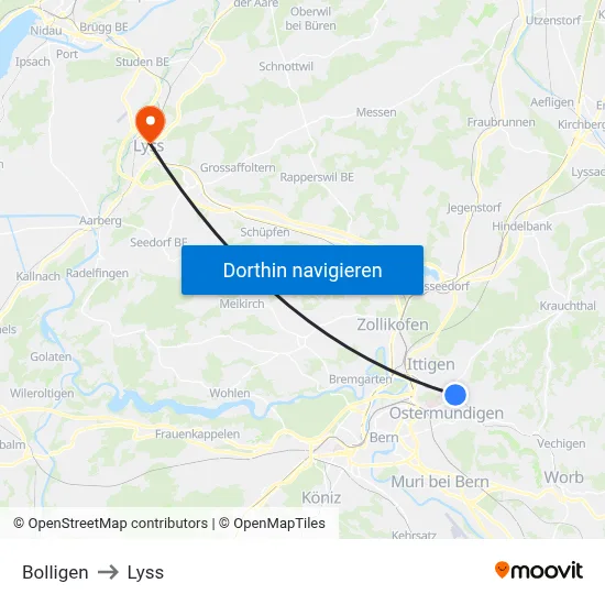 Bolligen to Lyss map