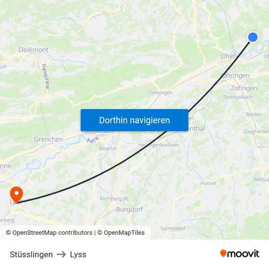 Stüsslingen to Lyss map