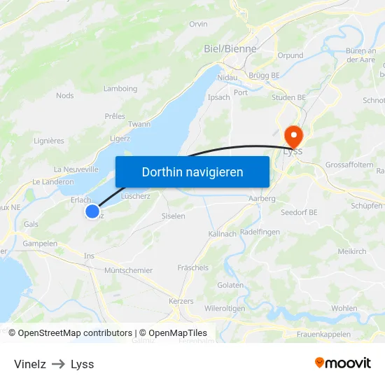 Vinelz to Lyss map