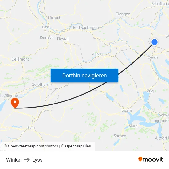 Winkel to Lyss map