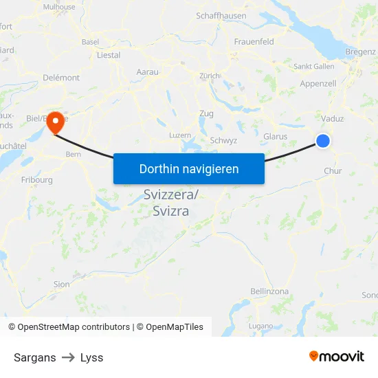 Sargans to Lyss map