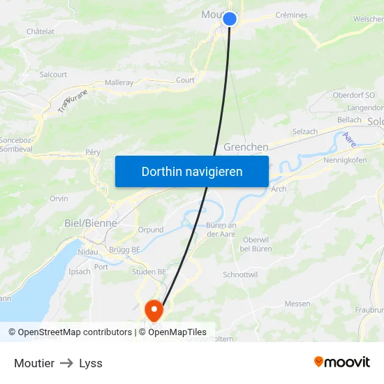 Moutier to Lyss map