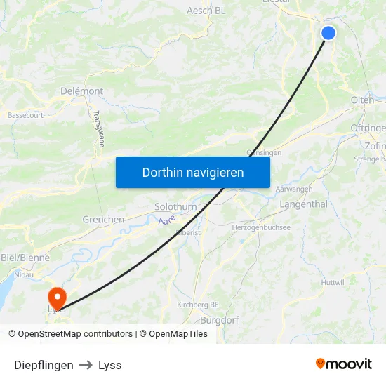 Diepflingen to Lyss map