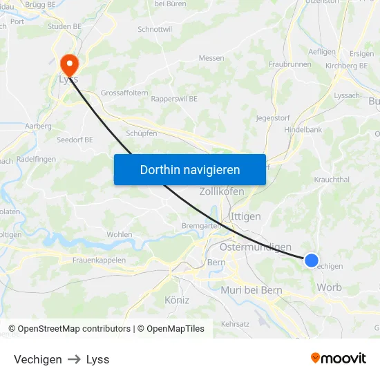 Vechigen to Lyss map