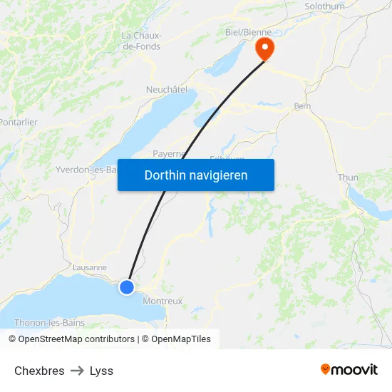 Chexbres to Lyss map
