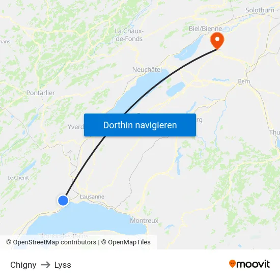 Chigny to Lyss map