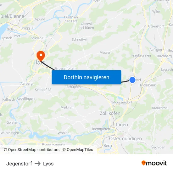 Jegenstorf to Lyss map