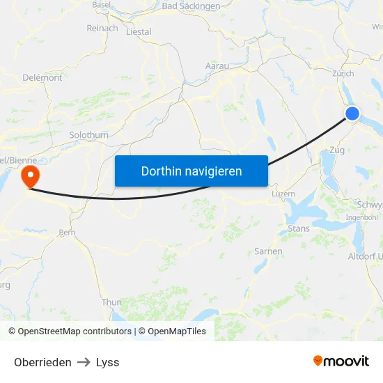 Oberrieden to Lyss map