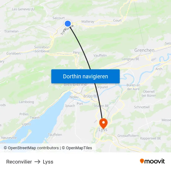 Reconvilier to Lyss map